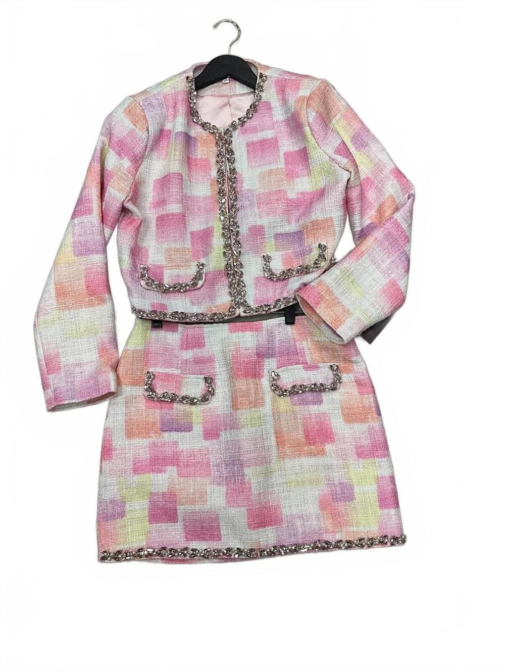 Jeweled Detail Pastel Plaid 2pc Homecoming Court Suit NWT